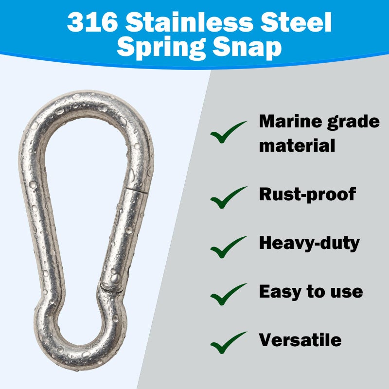 Outmate Marine Grade 316 Stainless Steel Carabiners -2.76 inch Heavy Duty, Durable & Rust-Free Clips for Gym, Swing, Dog Leashes, Hammocks, Keychains, and More(316 M7,Pack of 6) - Image 2